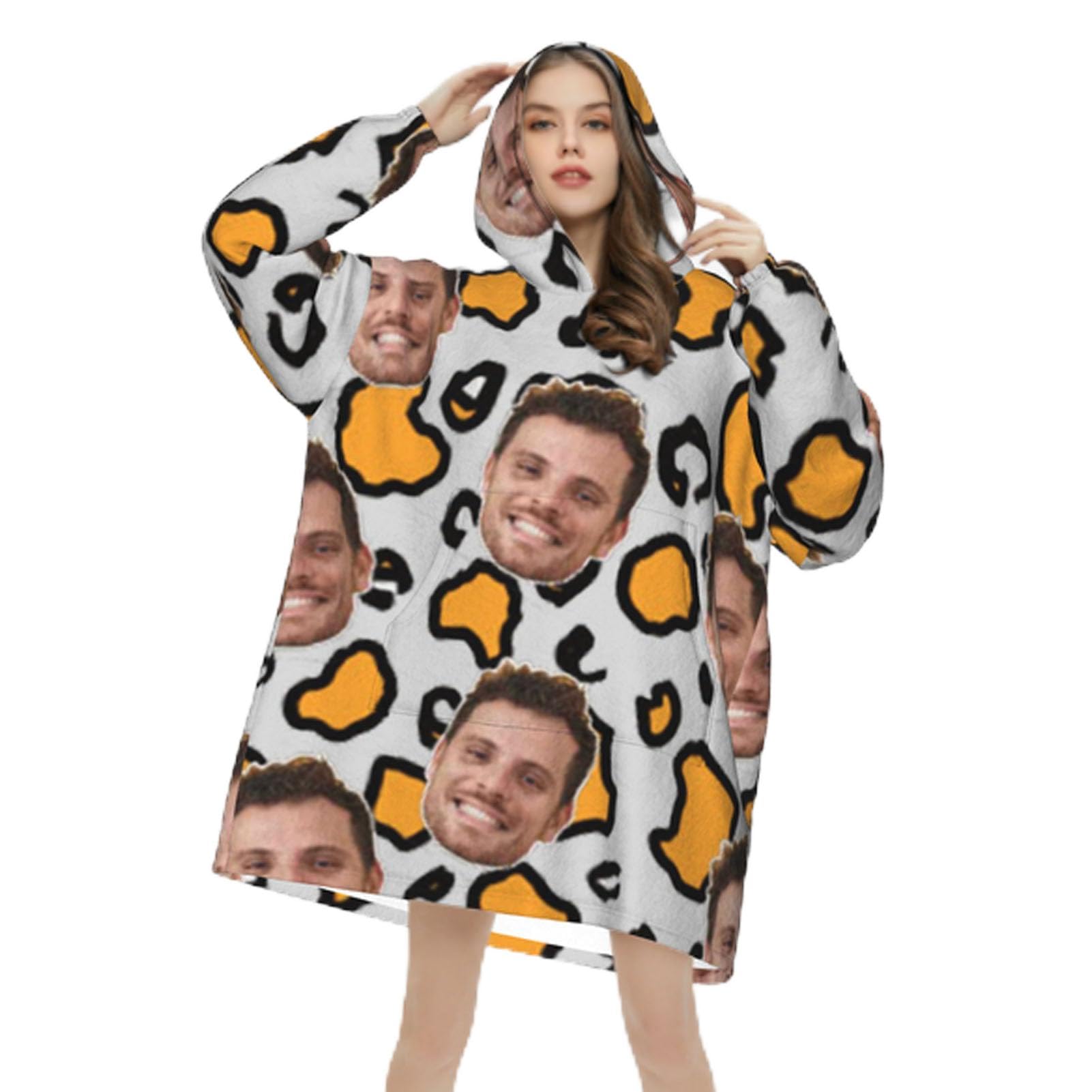 Ropox Unisex Mulitcolor Custom Hooded Blanket Coat, Personalized Wearable Blanket Hoodie For Women, Cozy Soft Warm Plush Hooded Blanket Gifts/Cosy Flannel Poncho Sherpa Hood