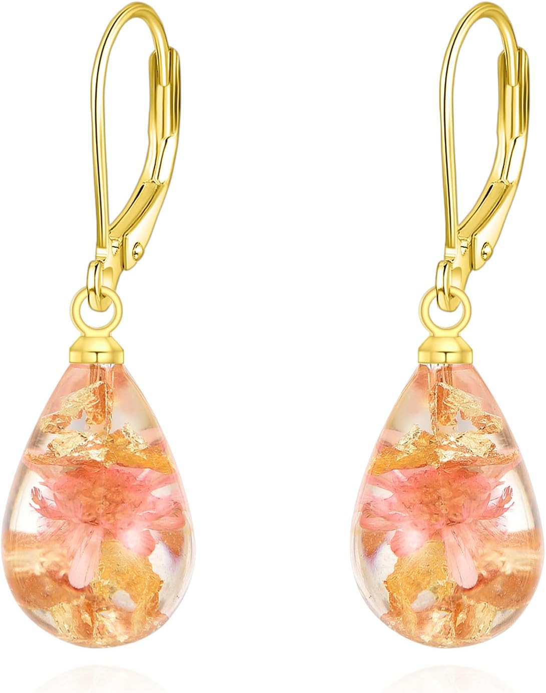 POPLYKE 925 Sterling Silver Pressed Flower Earrings Teardrop Dangle Drop Leverback Earrings for Women Jewelry