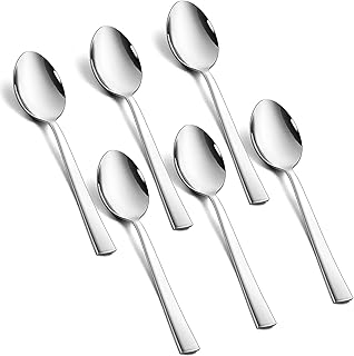 Teelöffel 6 Stück, Edelstahl Kaffeelöffel Dessertlöffel Espressolöffel, Klein Löffel mit Quadratischer Griff für Party, Hause, Restaurant, Gesunde & Hochglanzpoliert, Spülmaschinenfest - 14cm