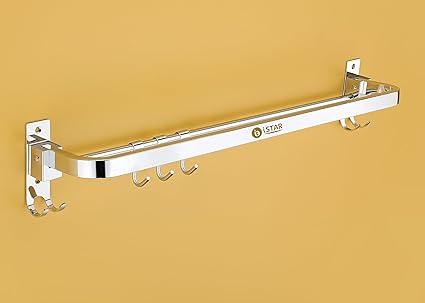 iSTAR Stainless Steel 304 Grade Foldable Towel Hanger for Bathroom/Towel Rod/Bar/Bathroom Accessories(24inch-Chrome) - Pack of 1 (Round)