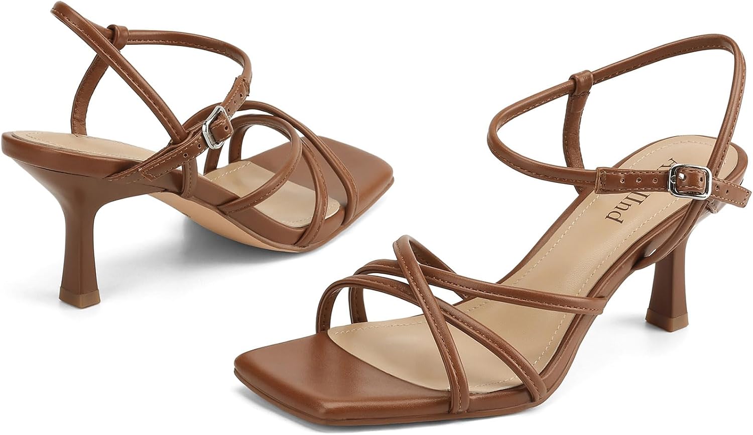 Women's Sandals Square Open Toe Kitten Heels Strappy Ankle Strap Heeled Sandals for Women Comfy Weddings Shoes - Image 4