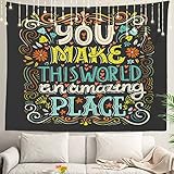 Shrahala School Inspirational Words Wall Tapestry, Motivational Quote Unique Handdrawn Lettering Wall Hanging Large Tapestry Decoration Polyester Fiber for Dorm Room Bedroom 51.2' L x 59.1' W