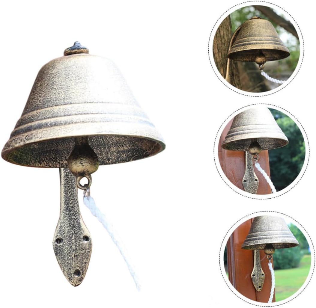 Antique Style Large Cast Iron Doorbell Bell Pendant Wall Mounted Vintage Decorative Hanging Bell for Housewarming and Holiday Scene Decor