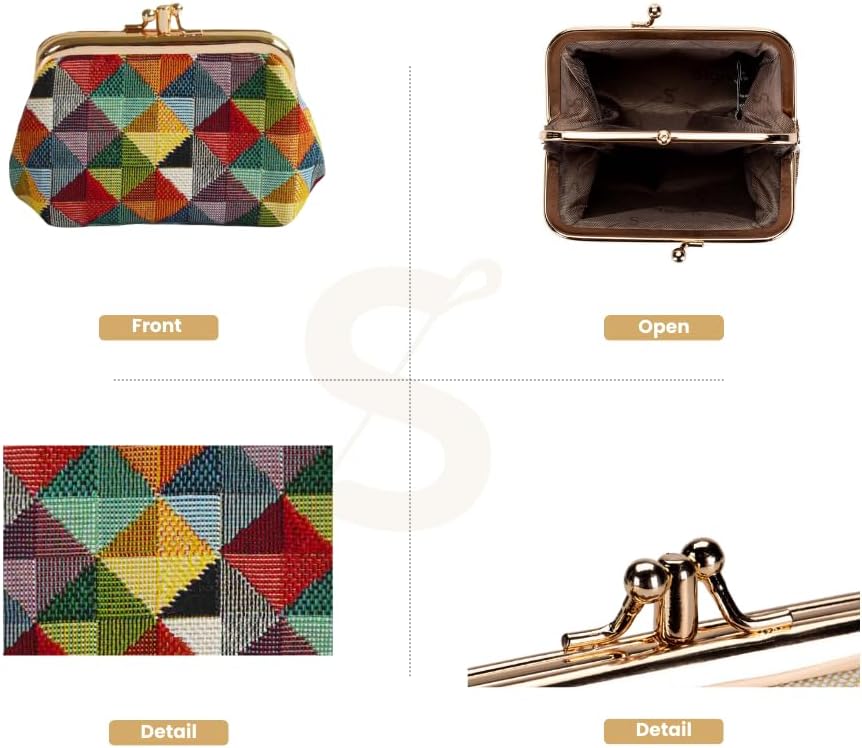 Signare Tapestry Double Pocket Change Pouch Kiss lock Coin Purse for Women - Image 2