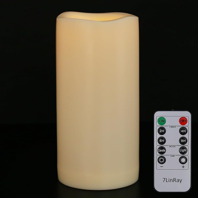 4" x 8" Waterproof Outdoor Flameless Candles with Remote and Timer, Battery Operated LED Flickering Plastic Pillar Candles for Lantern, Wedding, Porch, Ivory, Pack of 1 | Flickering Battery Operated Pillar Candles for Lantern, Wedding, Home,Ivory Plastic, Pack of 1