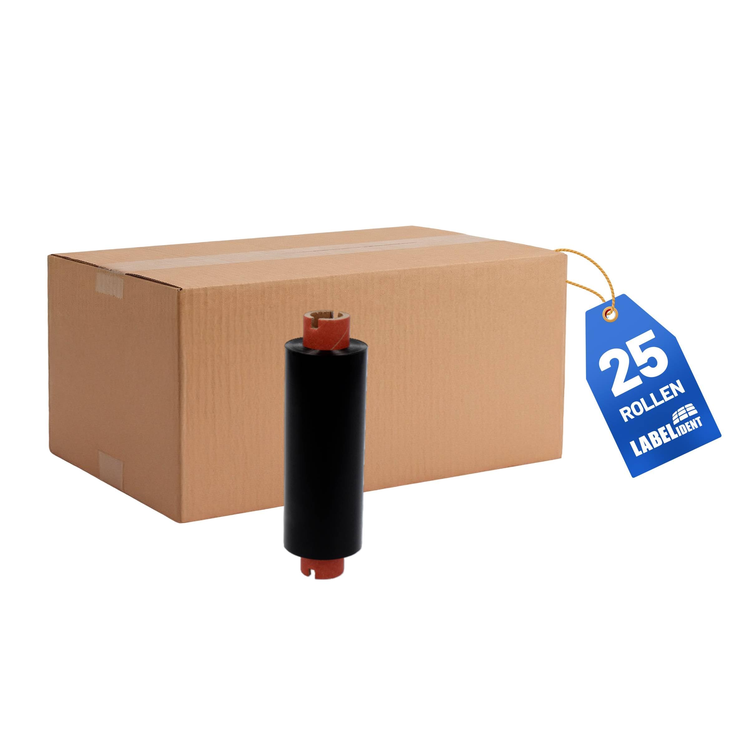 Labelident Thermotransfer Farbband Wachs schwarz 85mm x 74m - 25 Rollen, Außenwicklung, kompatibel Zebra TSC GoDEX, für unbeschichtete Papieretiketten
