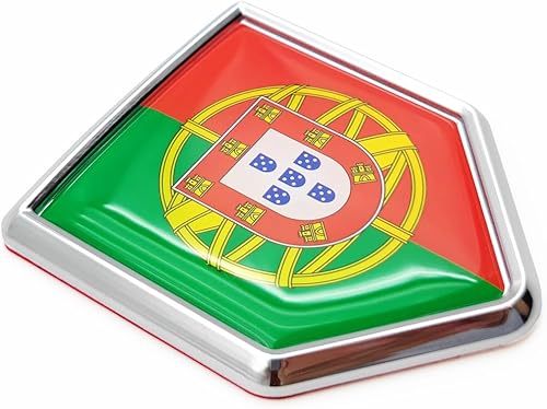 Overdecor Calcomanías de bandera de Portugal, emblema de automóvil, accesorios de coche portugués, decoraciones de bandera de escudo cromado,