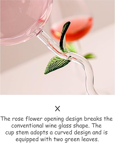 Miniatura 6 de Sempoda Copas de vino de flores rosas, paquete de 2 copas de vino rosa creativas, copa de vino de flores de rosa, copa de jugo de cóctel para