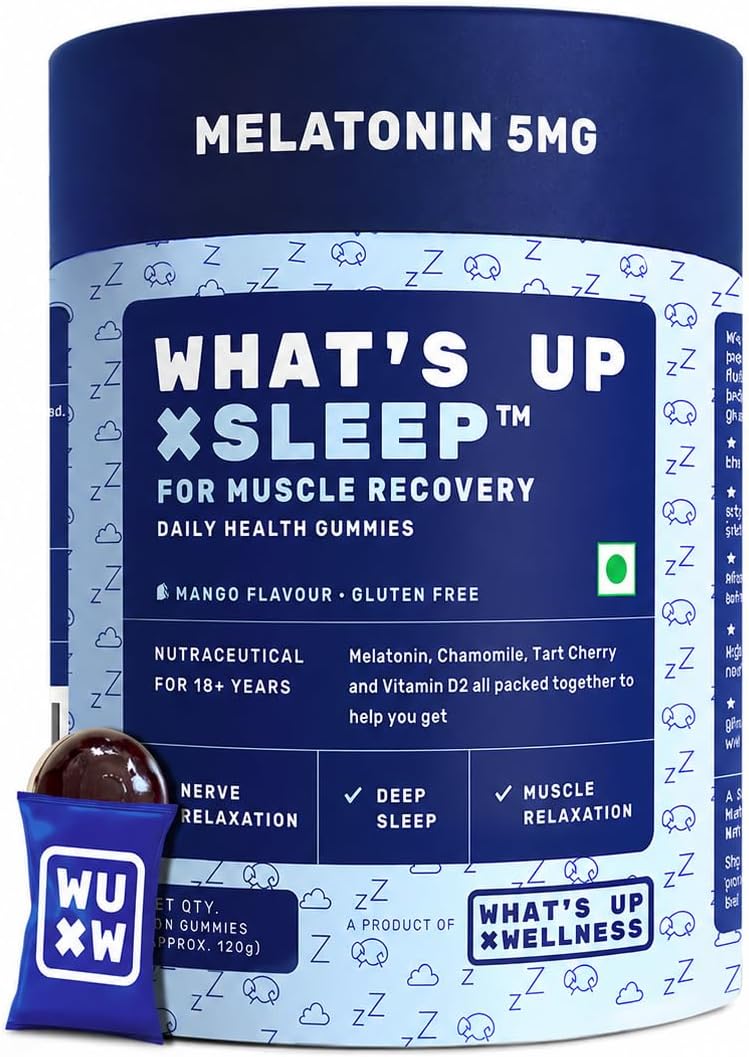 What's Up Wellness Melatonin 5 Mg Sleep Gummies| Tart Cherry And Chamomile Extracts For Muscle Recovery & Nerve Relaxation| 30 Melatonin Gummies