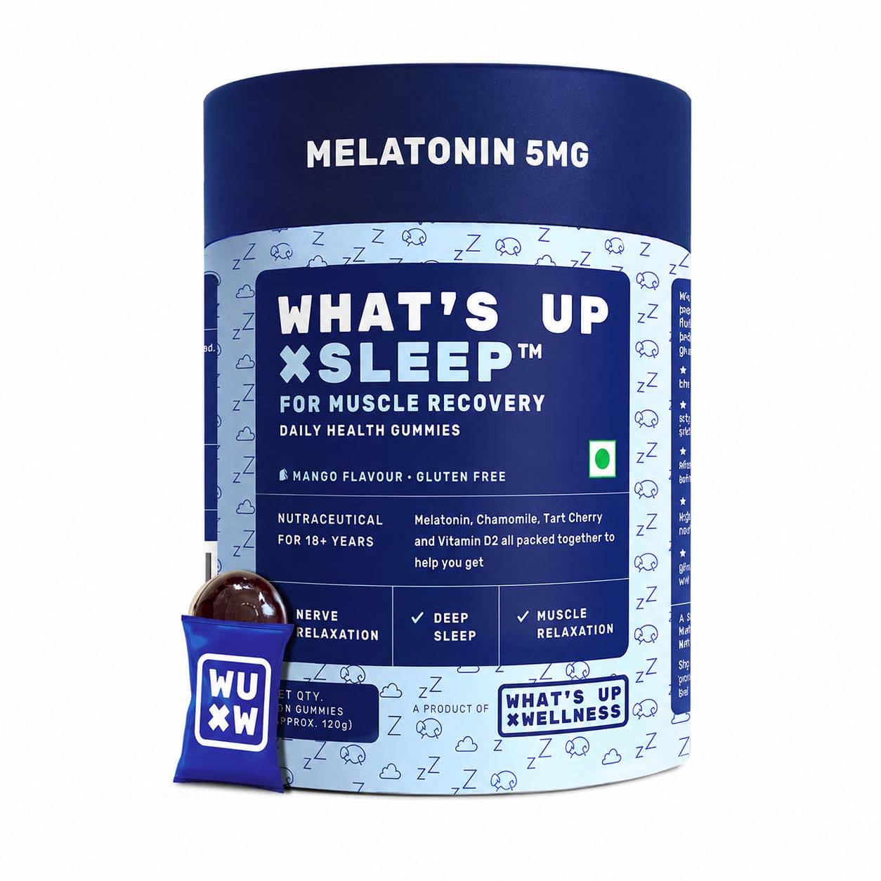 What's Up Wellness Melatonin 5 Mg Sleep Gummies|Tart Cherry And Chamomile Extracts For Muscle Recovery & Nerve Relaxation|Helps You Sleep Soundly |30 Gummies,1 Count,1 Servings-image-8