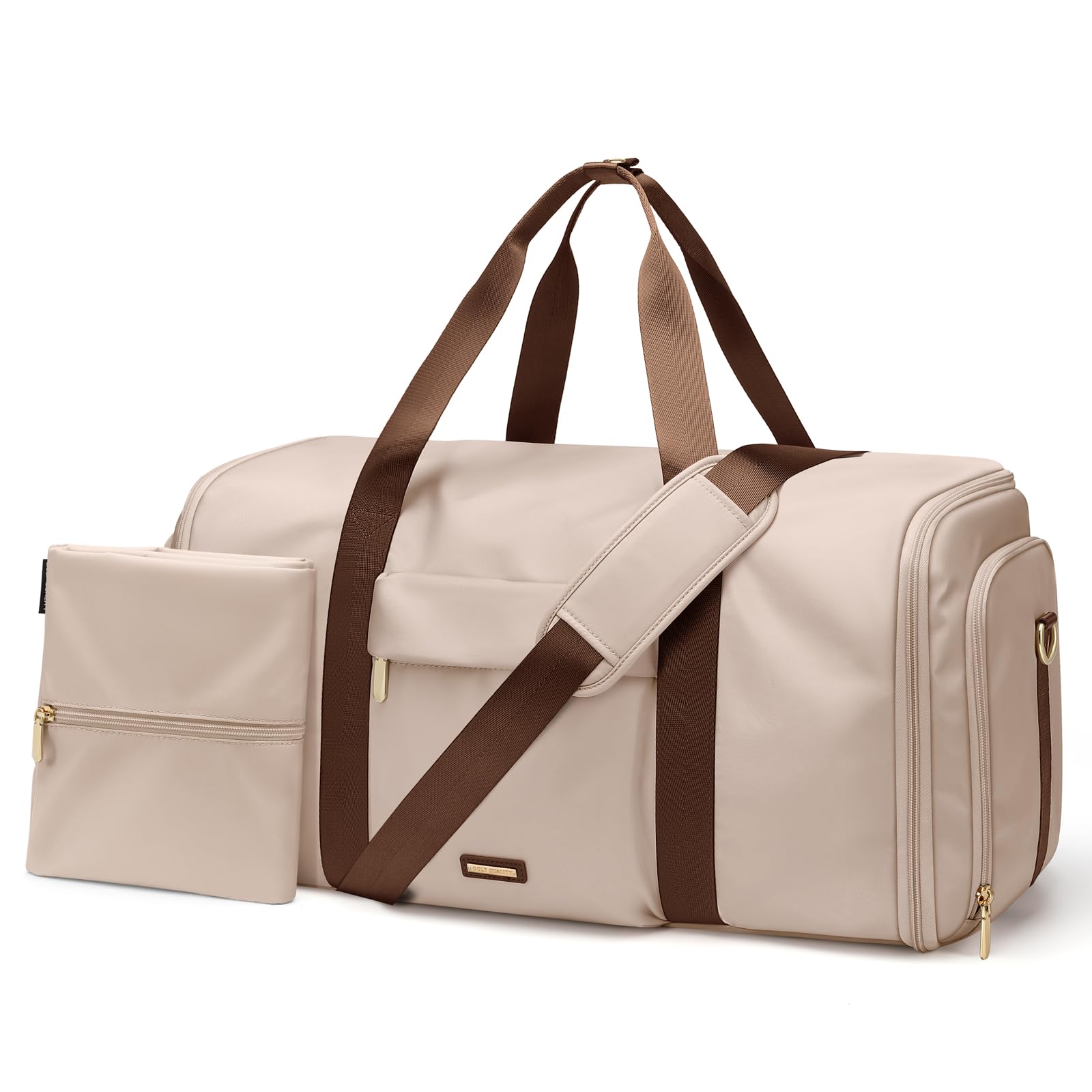 Sac à Costumes 2 en 1, Sac de Voyage Pliable Cabine 48L Imperméable, Taille Idéale pour Avion, Multifonctionnel avec Rangement Sec/Humide pour Hommes et Femmes, pour Affaires et Loisirs,Amande