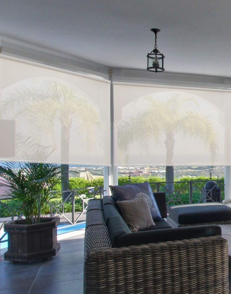Custom Solar Shades 5% Openness 84 to 95 7/8 Wide x 24 to 108 High, Motorization, Valance, and Outdoor Options Available, Ecru