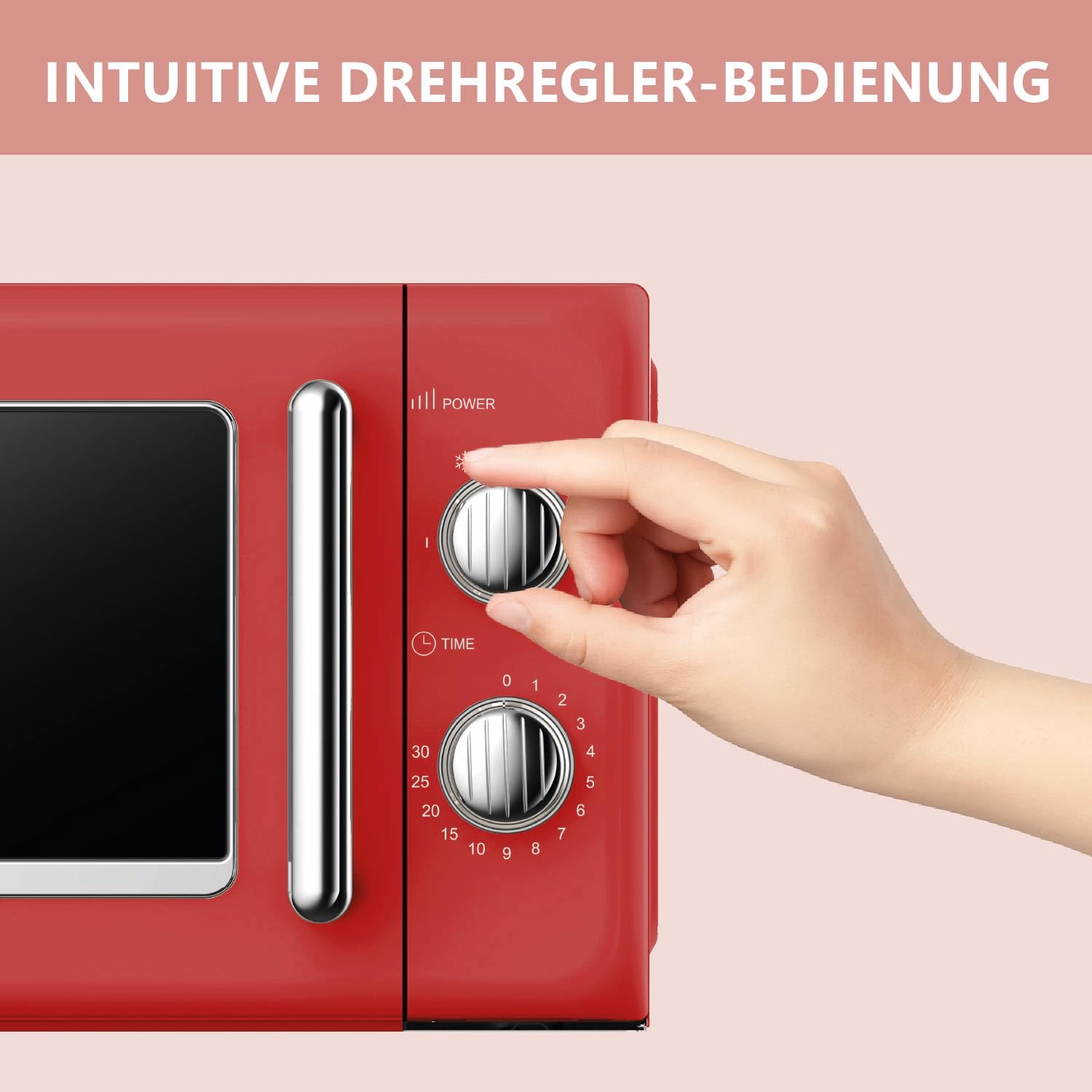 Silva Schneider MW-R 25.3 - Micro-ondes rétro - 20 l - 700 W - 6 niveaux de puissance - Minuterie - Boutons et poignée chromés - Signal de fin de course - Couleur rouge