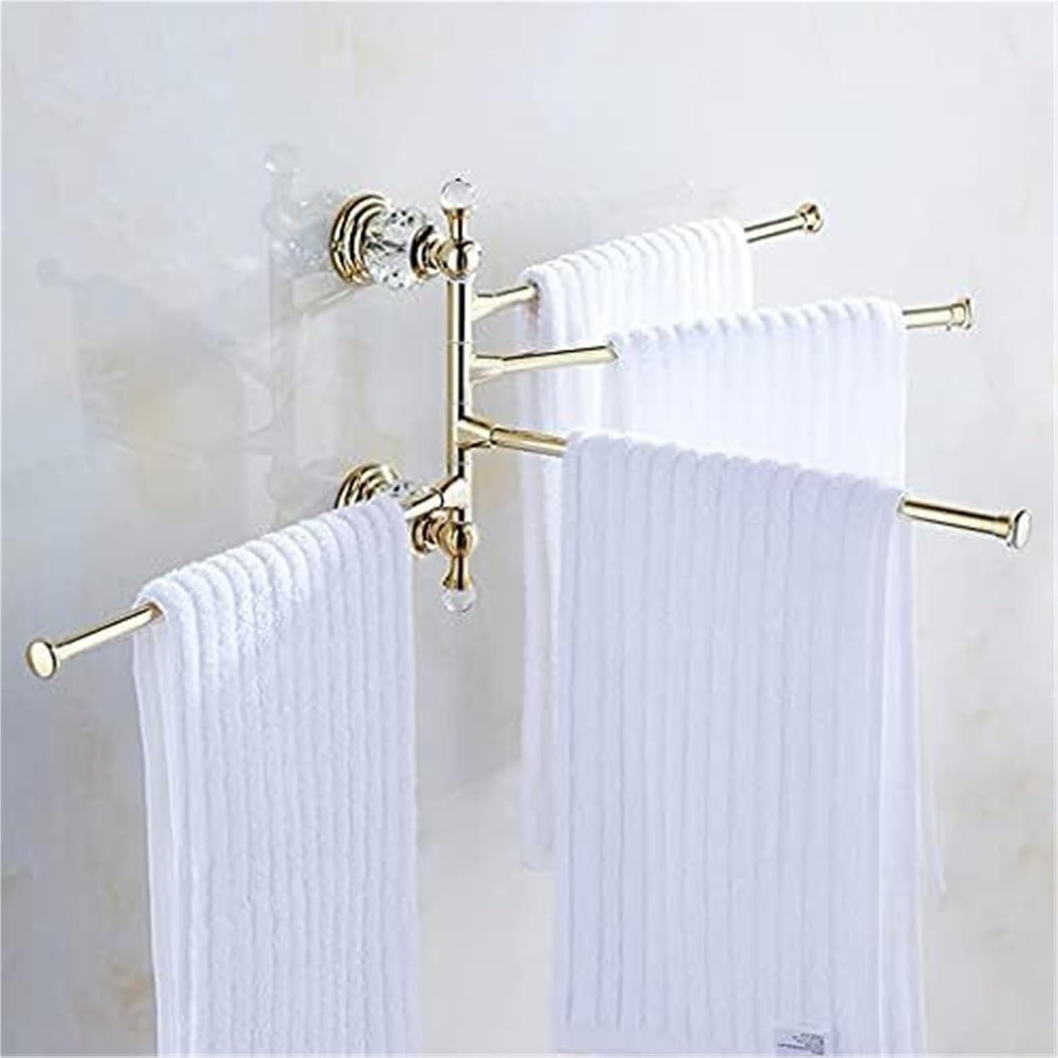 Vintage Crystal Bathroom Swing Towel Rack, Laundry Room Wall Mounted Drying Rack, Folding Arm Rotating Hanger(Gold,5bars)