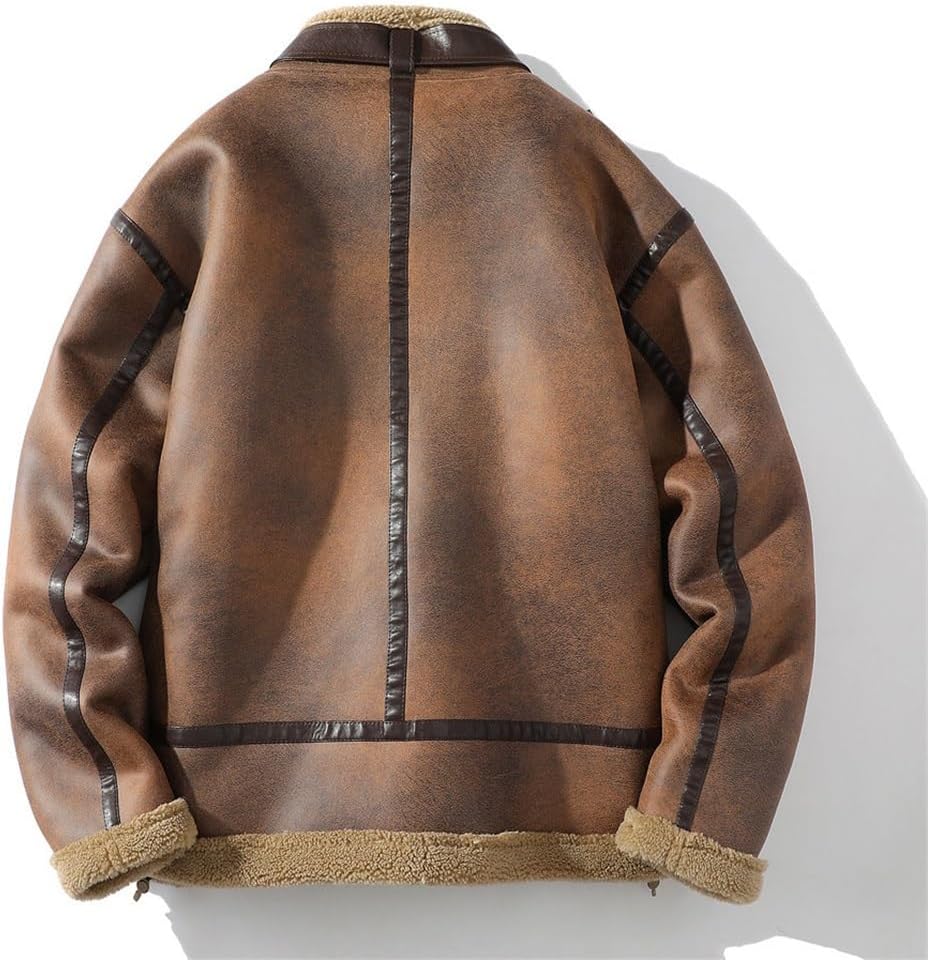 JSEIAJB Men's Leather Pocket Stitching and Thick Warm Jacket Winter