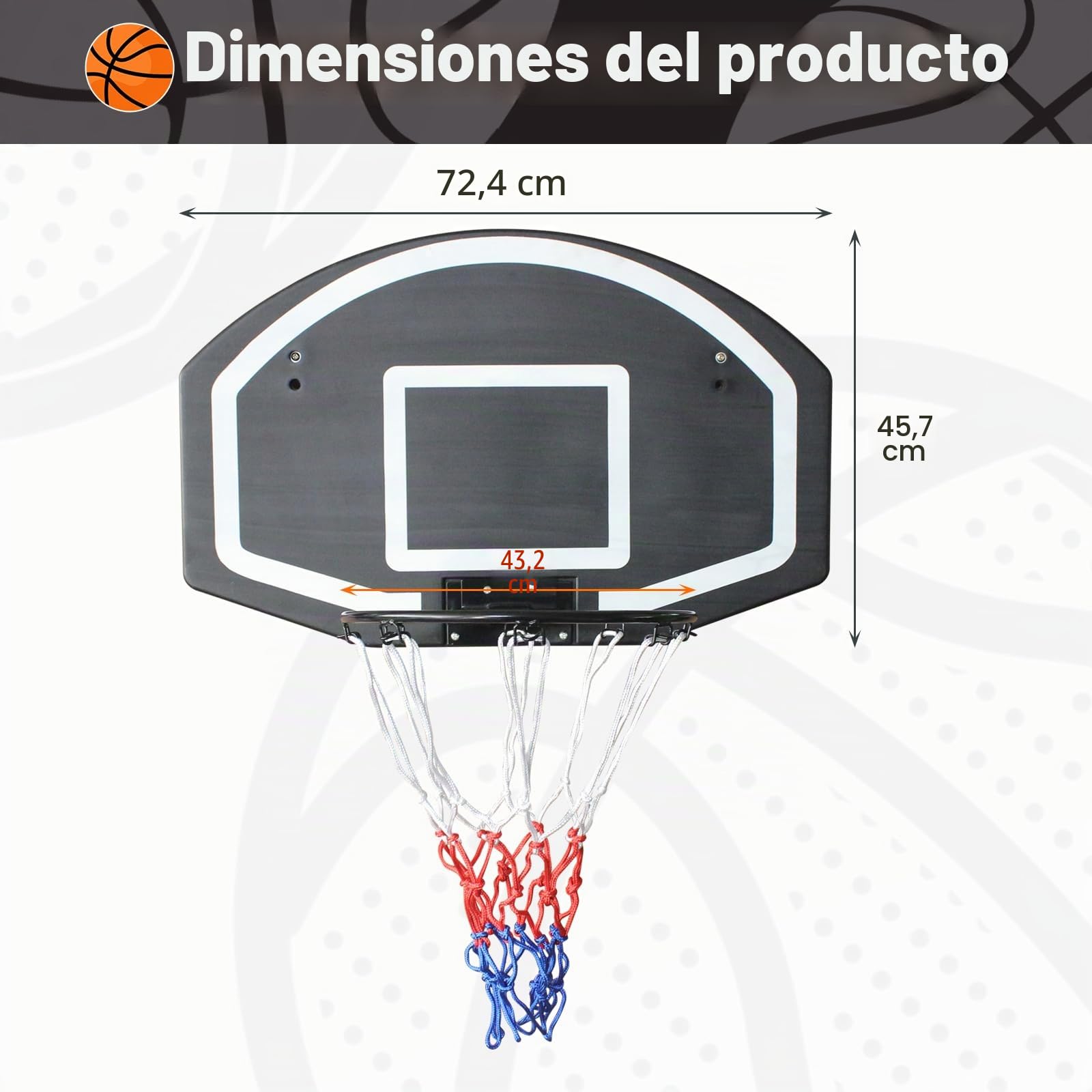 Aro de baloncesto montado en la pared, tablero grande de 28.5 x 18 pulgadas, tablero de polietileno a prueba de roturas, red para todo tipo de clima, juego de baloncesto montado en pared y