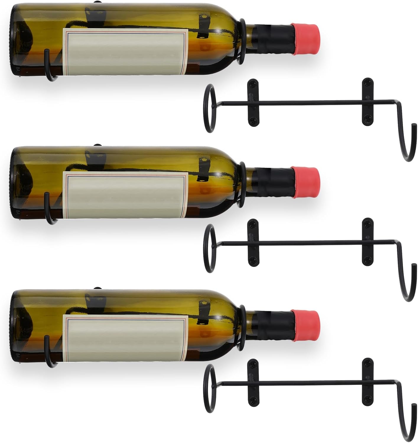 6 Pcs Wall Mounted Wine Rack Holders - Metal Wine Bottle Display Holder with Hardware, Wall Hanging Red Wine Bottle Organizer Racks for Wine Cellar Home Kitchen Bar Decor