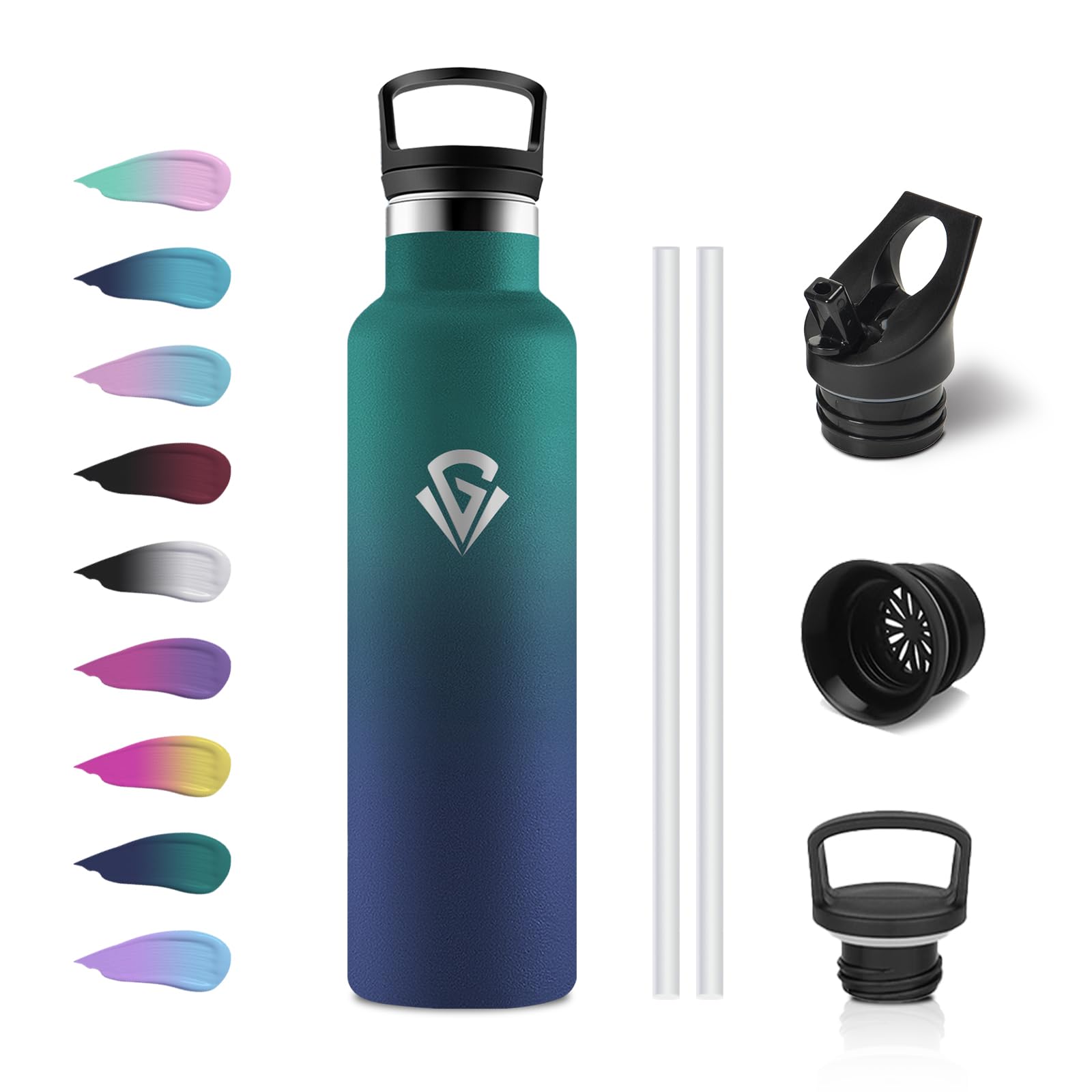 JAPORIA Water Bottle 750 ml, Thermos Flask with Straw, Drinking Bottle, Leak-Proof Suitable for Carbonated Drinks, Water Bottle for School, Office, Running
