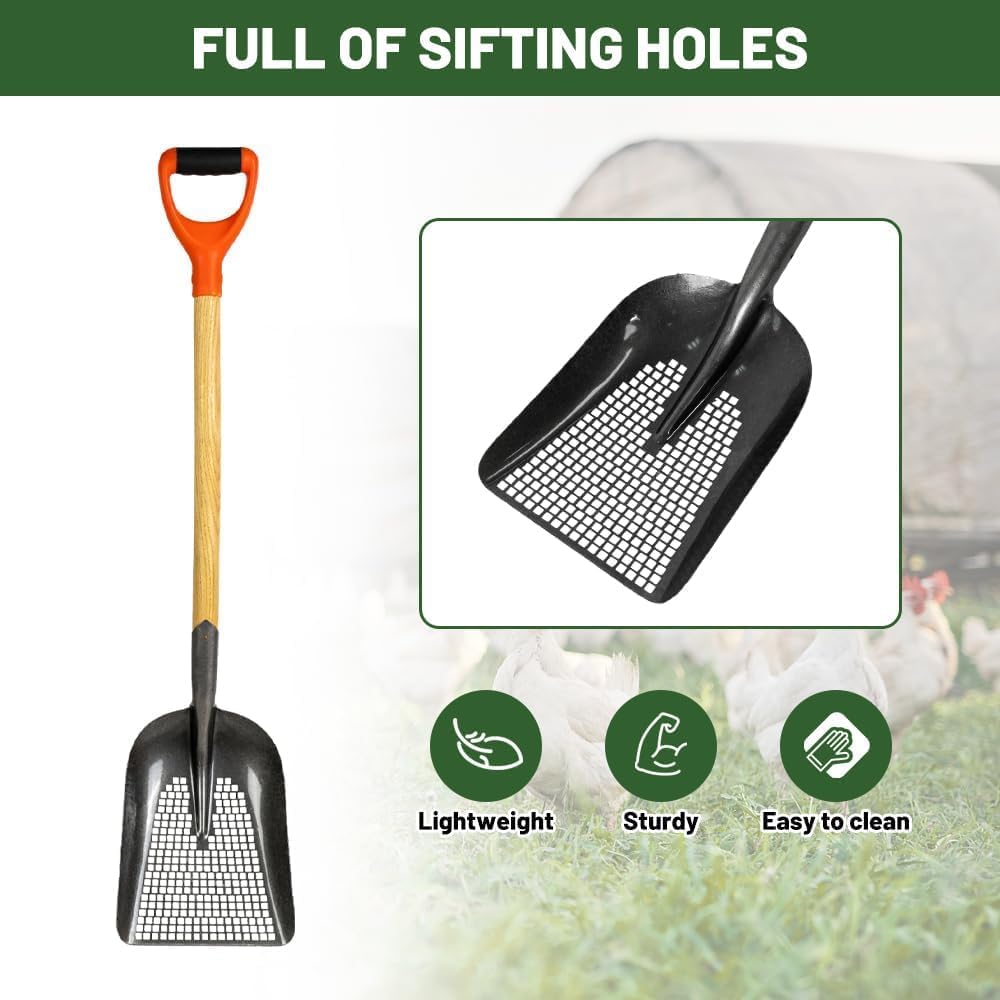 Yeeoy Large Sifting Scoop Shovel, Sand Sifter Treasure Shovel, Chicken Poop Scooper for Farm Chicken Coop Goat Stall Sand Poop Cleaning and Beach Digging Fun