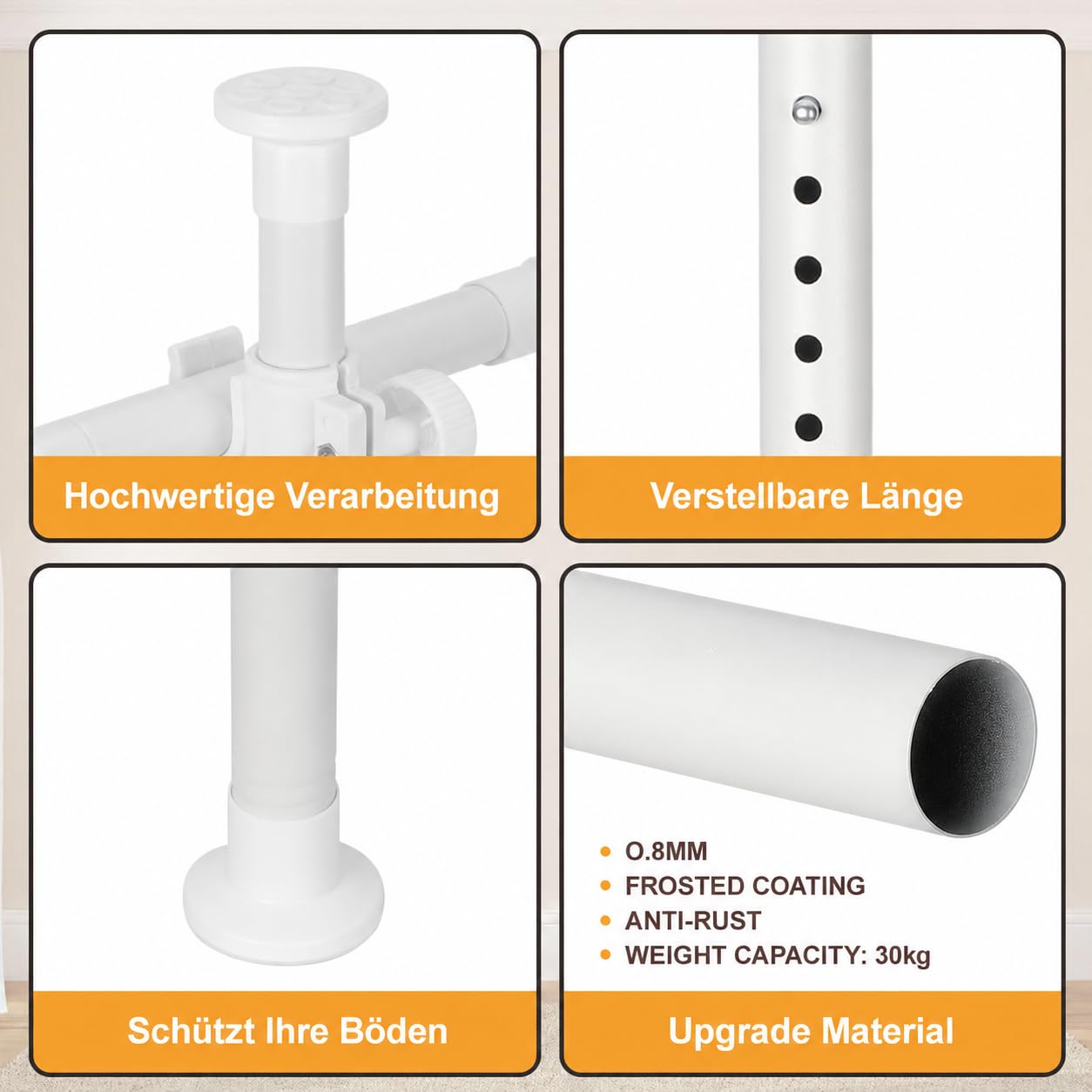 Asta divisoria per tende, senza fori, indipendente, senza tenda, regolabile, altezza 122-320 cm, larghezza 70-355 cm, protezione privacy per soggiorno, bianco