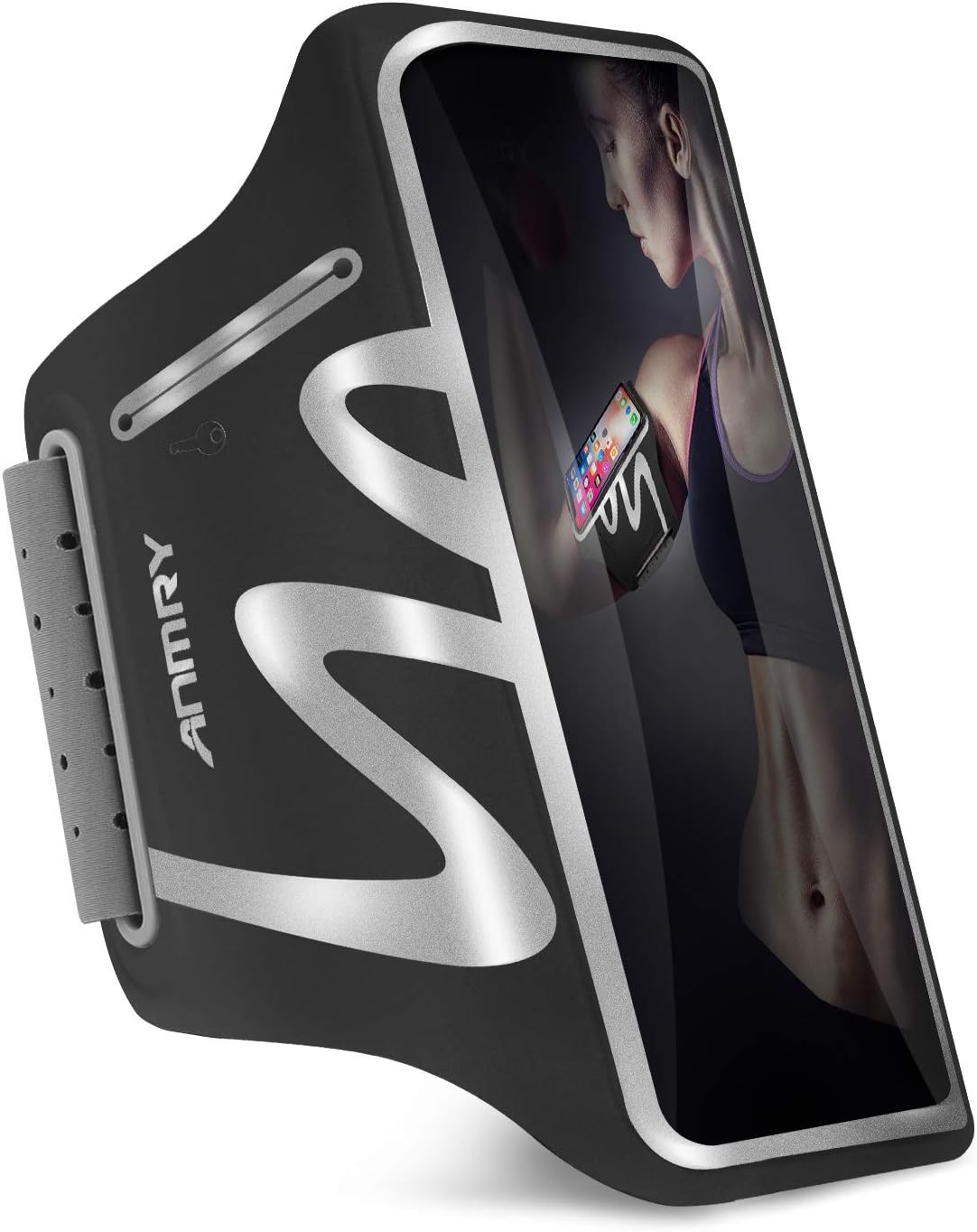 ANMRY Running Phone Armband for iPhone 11 Pro Max Xs Max XR X 8 7 6s Plus ,Galaxy S10 S9 S8 S7 S6 Edge Note 10 9, LG G6 G5, Phone Running Holder for Running Hiking Biking with Key Holder - Black