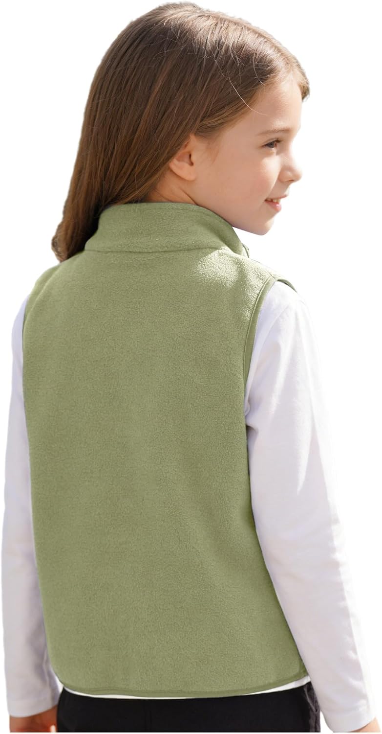 TTAO Girls Boys Fleece Gilets Solid Color Fall Winter Sleeveless Zip Up Warm Vest Outwear for Kids