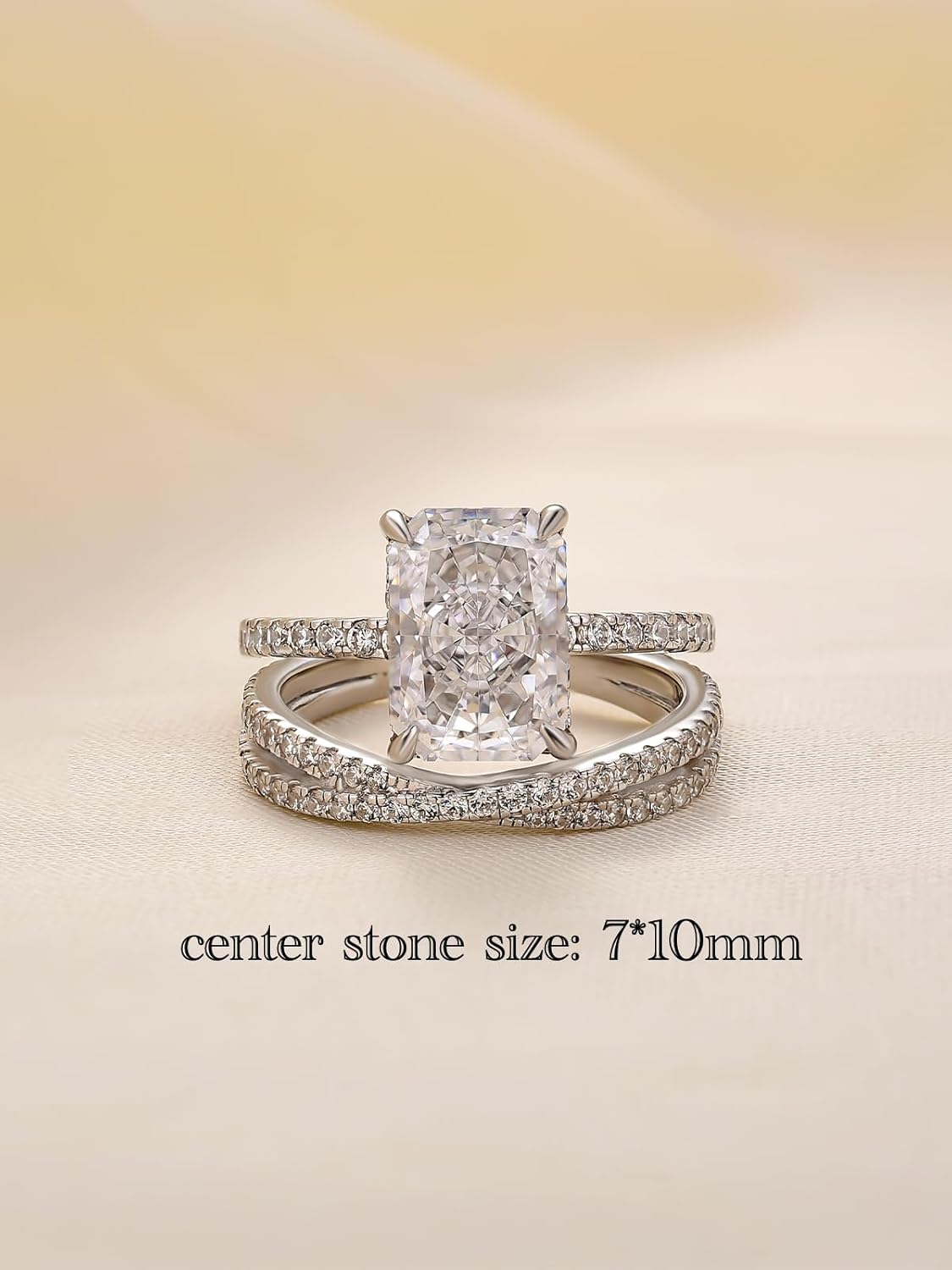 3.5CT Radiant Cut Engagement Ring Set for Women, S925 Silver X-Shaped Band 2-Piece Cubic Zirconia Bridal Wedding Ring Set - Image 2