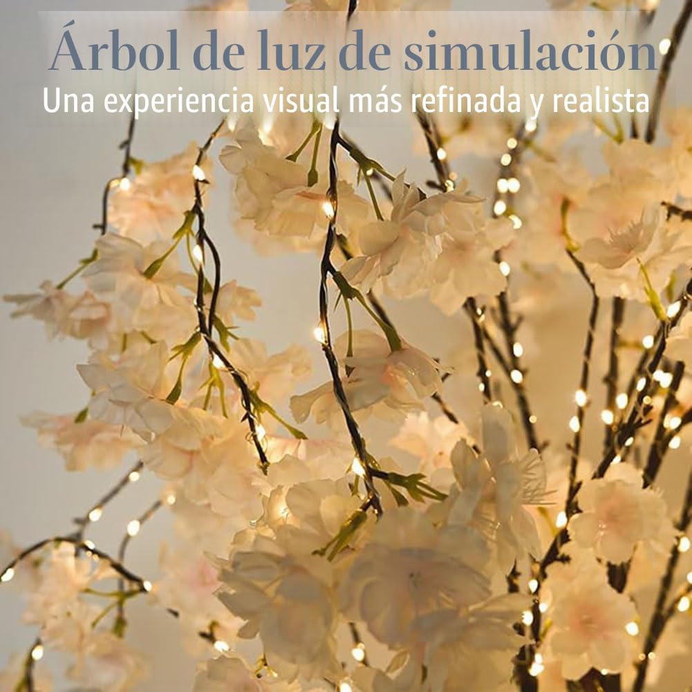 LED Árbol Iluminado con Flor de Cerezo 180CM Luces de Hada Flor Rosa Árbol de Imitación Lámparas USB Árbol con Control Remoto 8 Modos de Luz Lámpara Deco Interior Exterior para Casa,1.5m