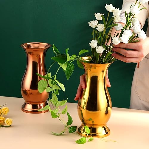 Miniatura 5 de Jarrones de mesa de acero inoxidableflorero de acero inoxidable de escritorio brillante para el hogar, 4.2 x 8.8 pulgadas, plata