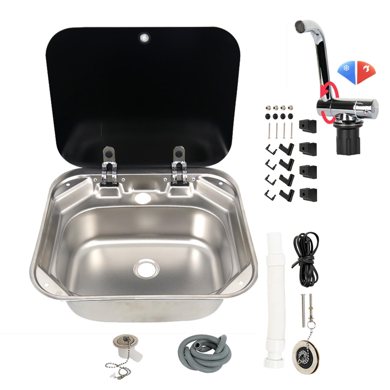 Fregadero Plegable de Acero Inoxidable de Repuesto para Caravana, Fregadero de Cocina Duradero para Furgoneta Camper, Barra RV, práctico Accesorio de Cocina para Aventuras al Aire
