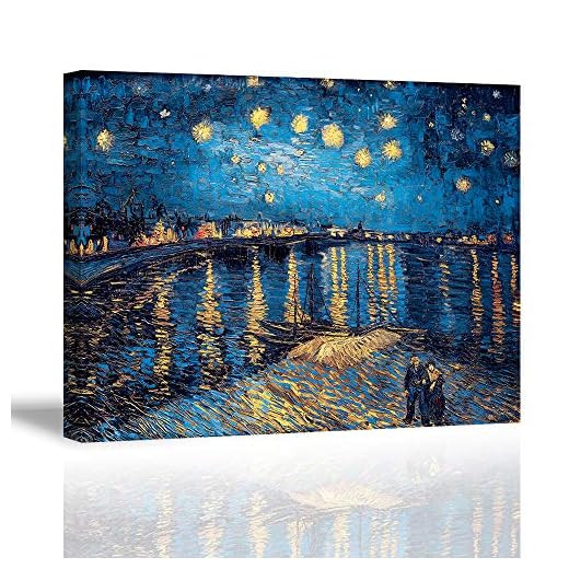 Piy Painting Cuadro sobre Lienzo, Imagen Reproducción de la Noche Estrellada en el Ródano de Pintor Famoso Canvas Wall Art para Colgar Impresión de la Lona para Dormitorio, Baño 30x40cm