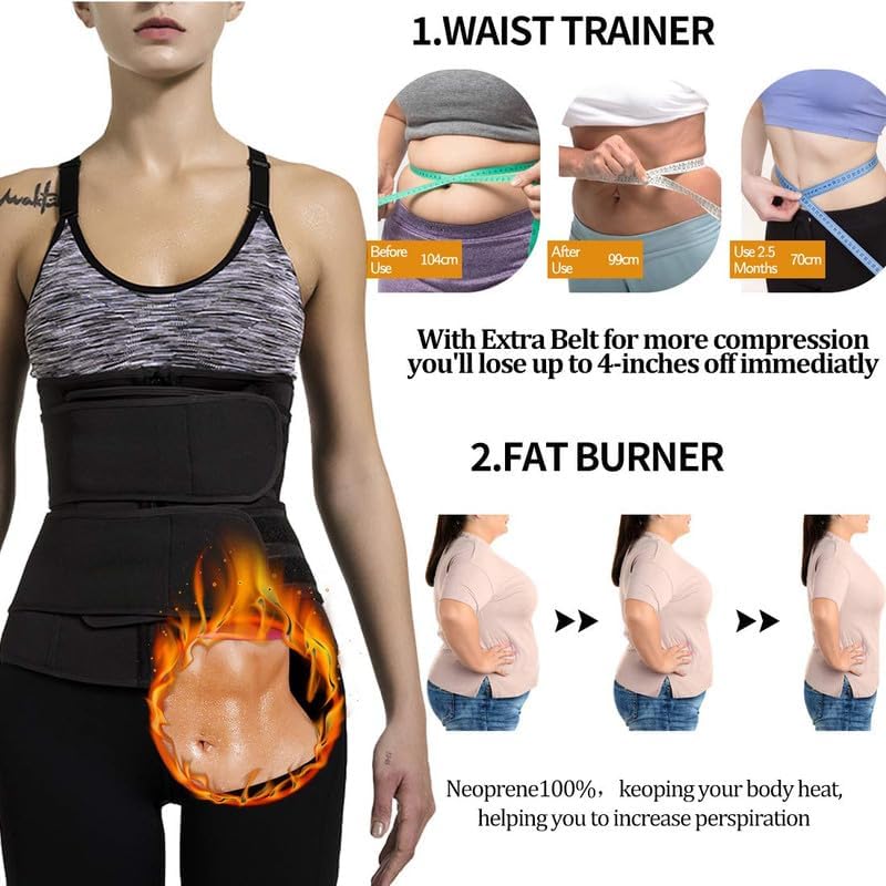 SHAPERIN Double Belt Waist Trainer for Women Neoprene Sweat Fitness Waist Cincher Body Shaper for Weight Loss