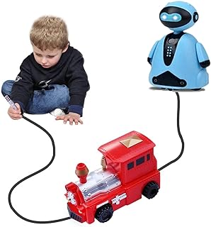 kidoloop Interactive Robot and Train Induction Marking Robot Black Line Sensing Road Sensing Toddlers Robot Toys Inductive, Child Educational Set of 2