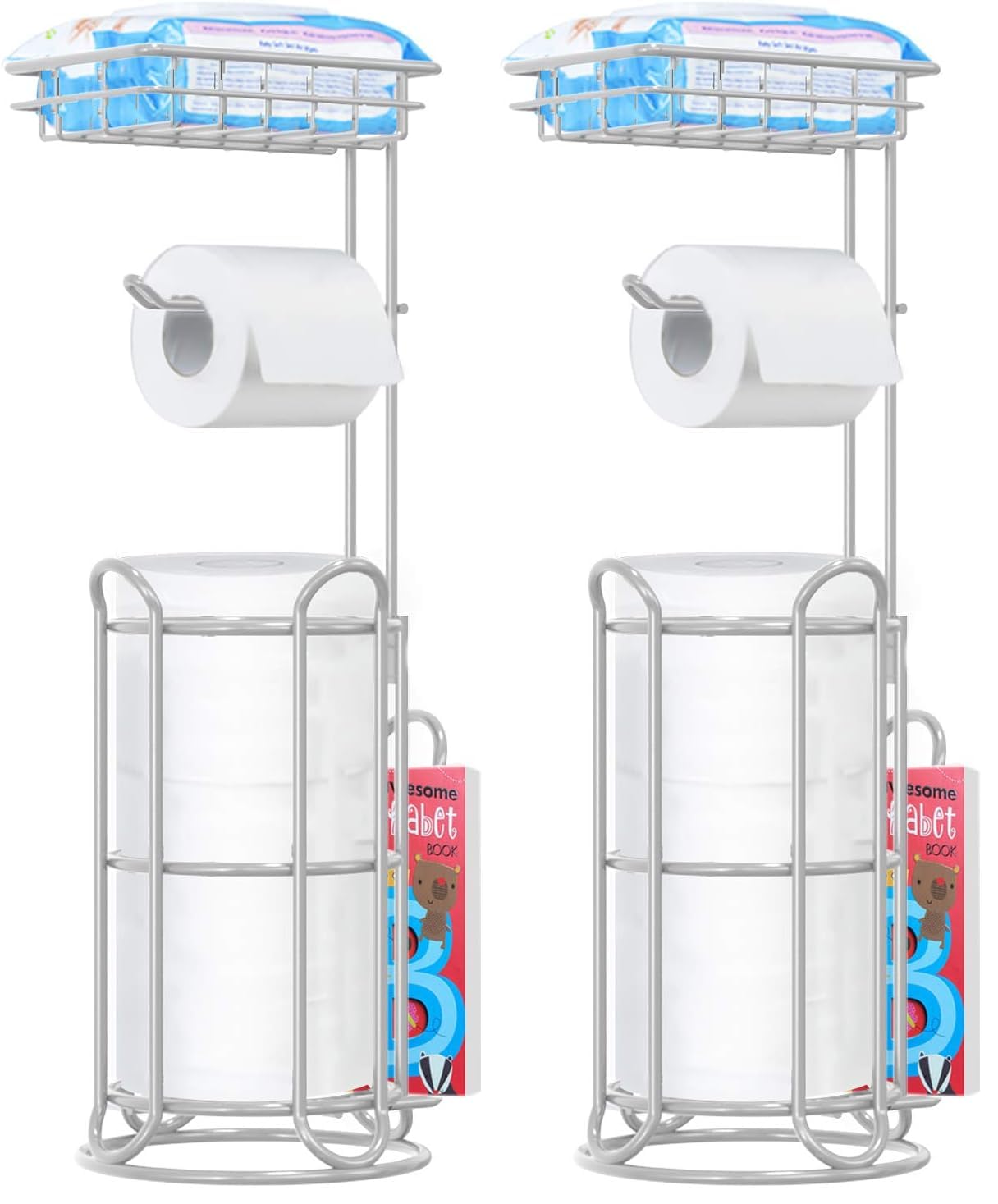 TreeLen Portarrollos de Papel higiénico Independiente con Estante Adicional, Color Plateado (Paquete de 2)