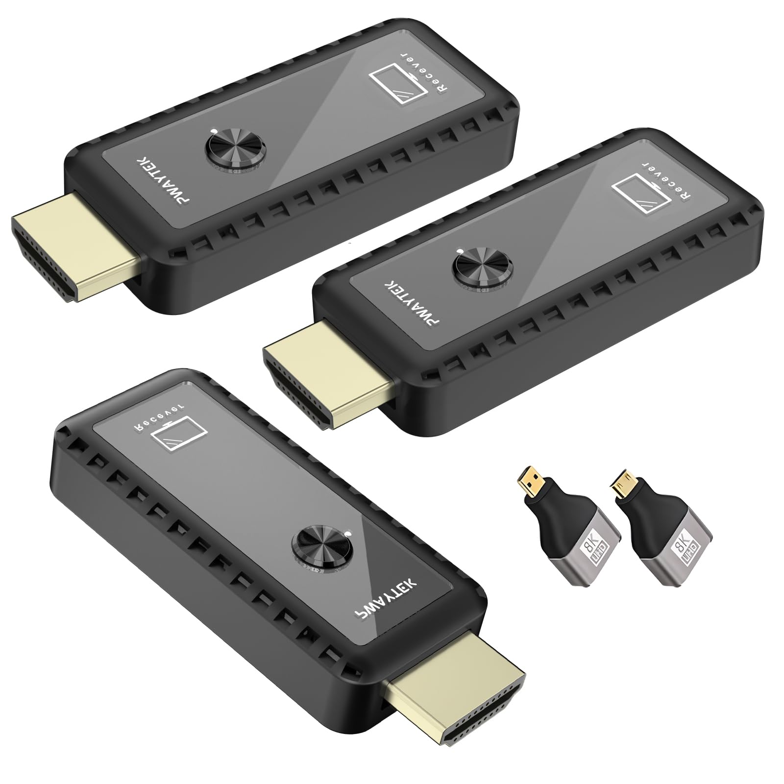 PWAYTEK Trasmettitore HDMI wireless e 2 ricevitori con decodifica 4K, uscita 1080p, 164FT/50M, 2,4 G/5 G Dual-Band, per PC/laptop/HDTV/proiettore, Plug & Play, nessuna app necessaria