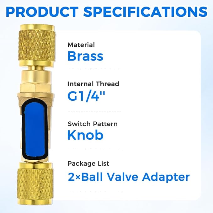 Mtsooning 2PCS Válvula de Bola para Aire Acondicionado, Adaptador 1/4 SAE miniatura 4