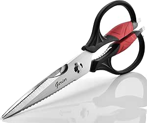 Kitchen Scissors - Heavy Duty Utility Come Apart Shears for Poultry, Chicken, Meat, Food, Vegetables - 9.25 Inch Long - Black and Red Handle