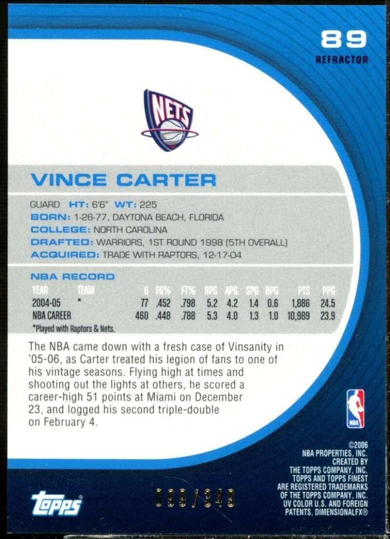 Vince Carter Card 2005-06 Finest Refractors #89 - Unsigned Basketball Cards