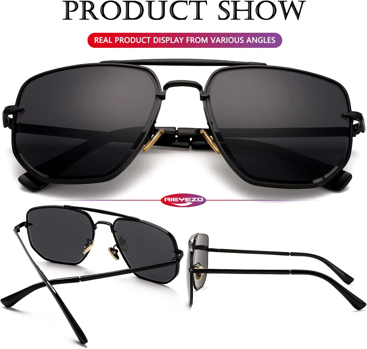 AIEYEZO Oversized Square Aviator Sunglasses for Men Women Fashion Vintage Sun Glasses Classic Pilot Gradient Shades - Image 6