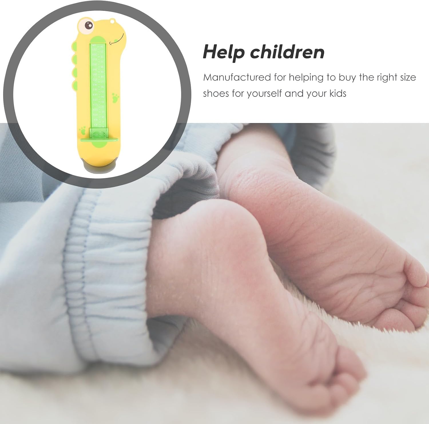 Foot Measurement Device and Shoe Sizer Ruler, Yellow Dinosaur Design, Accurate Foot Gauge for Home Use, Universal Shoe Size Measuring Tool