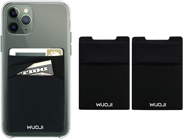 WUOJI Phone Card Holder - Stick on phone wallet - Mobile Case with RFID card holder - Credit Cards pocket cell case - Black/2PC