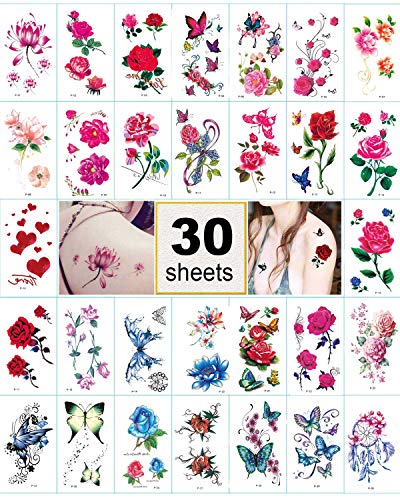 30 Sheets Temporary Tattoos, Fake Tattoo Body Art Sticker for Men and Women