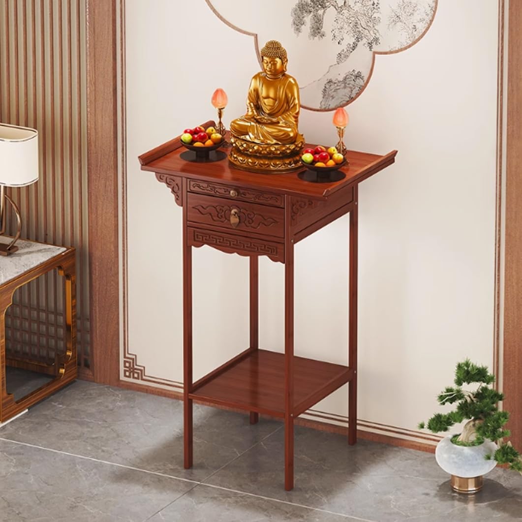 Mesa de altar de bambú con cajón mueble budista chino para meditación en salón 70x33x100 cm