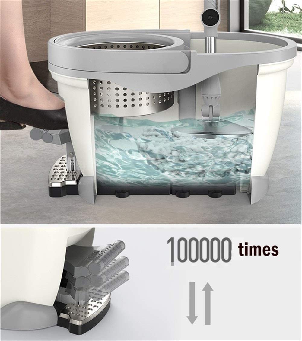 Fregona Piso Microfibra, fregona giratoria, escurridor, Cubo, Pedal, escurridor, Turbo, Cuatro impulsiones, fregona giratoria 360, fregona Polvo, Reutilizable 5 recambios Cabeza Microfibra