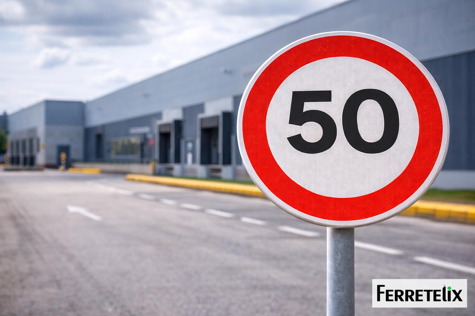 FERRETELIX® Señal de Tráfico Metálica Homologada R-301 | Velocidad Máxima 50 km/h | Tipo MOPU | Reflectante Nivel 1 | Uso Profesional en Vías y Entornos Urbanos
