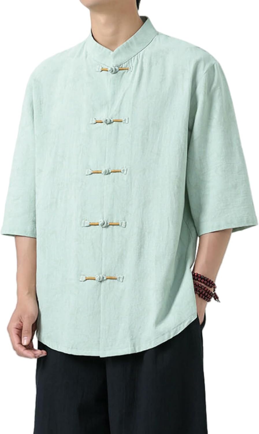 Men's Summer Trendy Retro Stand Collar Casual Chinese Style Print Five-Sleeve Shirt