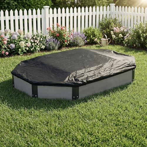 Outdoor Octagon Sandbox for Kids, Large Wooden Sand Box for Kids, Sandbox with Cover & Storage, Liner, for Backyard, Patio, Outdoor Play, 3 Reinforced Benches (Grey)