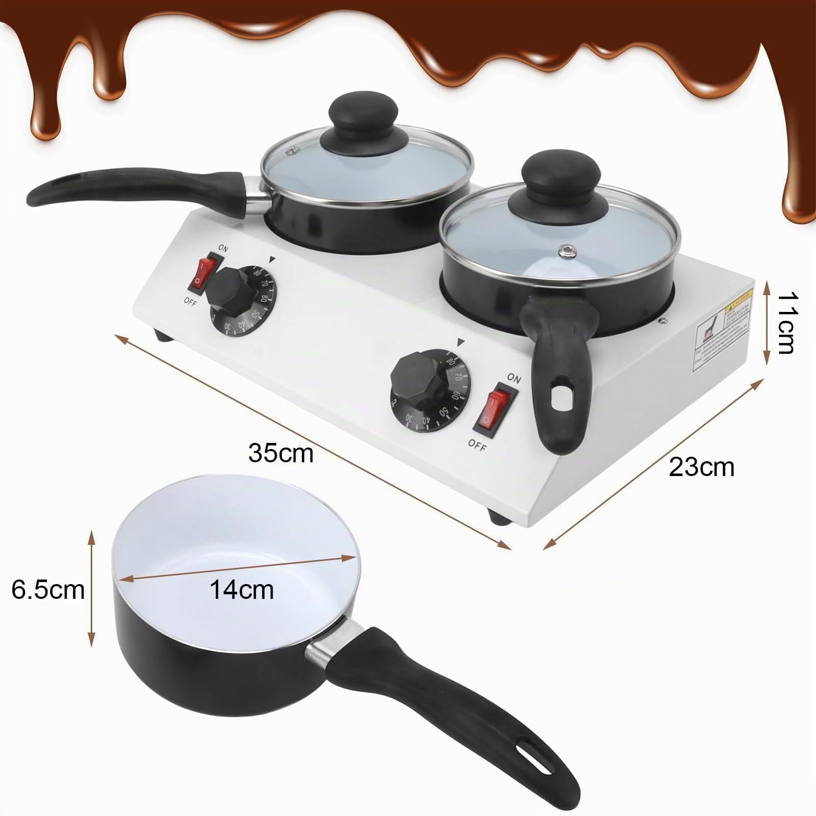 Fondoir à Chocolat Électrique 2 Réservoirs, 80W, Machine à Fondre le Chocolat avec Commande Manuelle