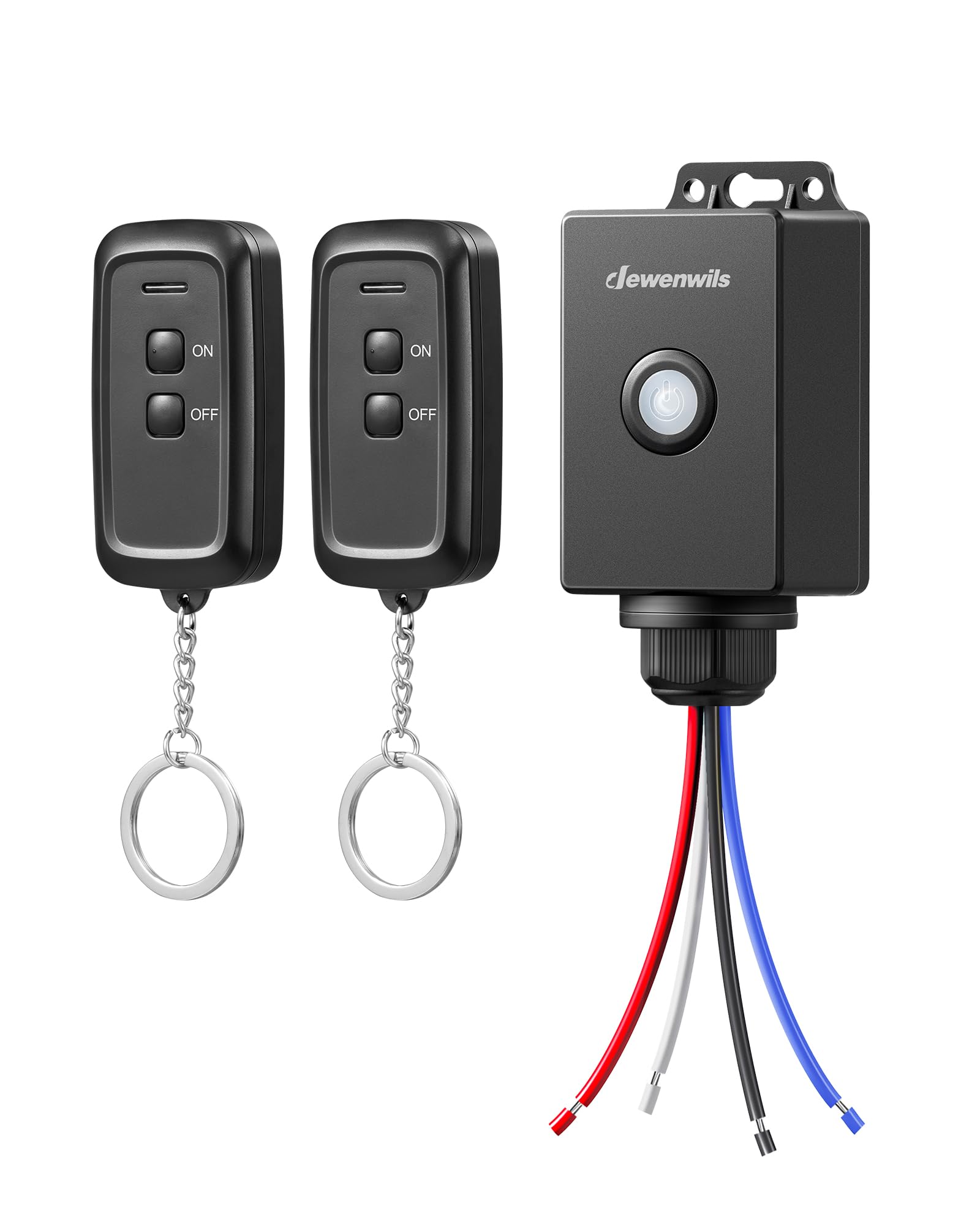 DEWENWILS Interruptor inalámbrico exterior con mando a distancia, 230 V, 3000 W, juego de interruptor de luz inalámbrico, IP65 con 2 transmisores, alcance de 30 m, no requiere cableado, incluye
