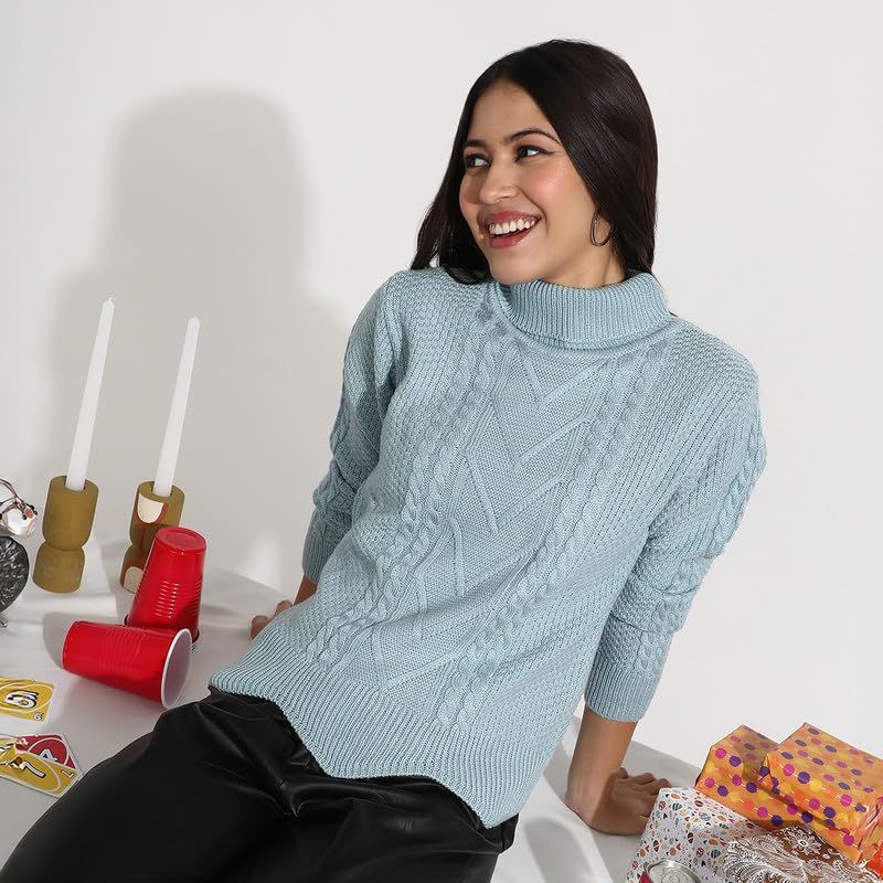 Image of PINACOLADA Women's Geometric-Textured Pullover Sweater for Casual Wear | Crew Neck | Long Sleeves | Pull On Closure | Sweater Crafted with Comfort Fit for Everyday Wear